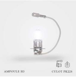 Ampoule H3 12V-55W Culot PK22S unité allumée