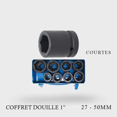 Coffret 8 douilles courtes 1 pouce 27 à 50mm