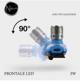 Lampe frontale avec focalisation 3W jusqu'à 90°