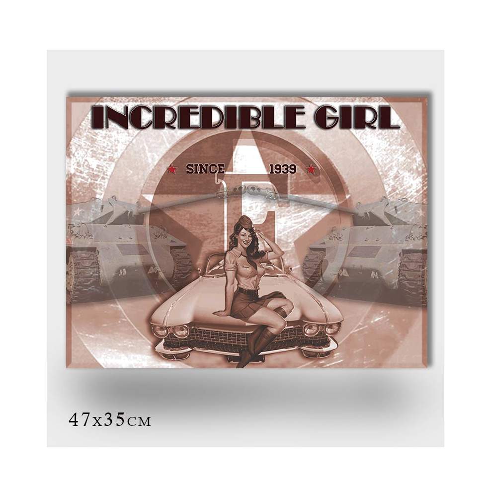 PLAQUE MILITARY GIRL 47X35CM support en tôle PLAQUE MILITARY GIRL 47X35CM support en tôle