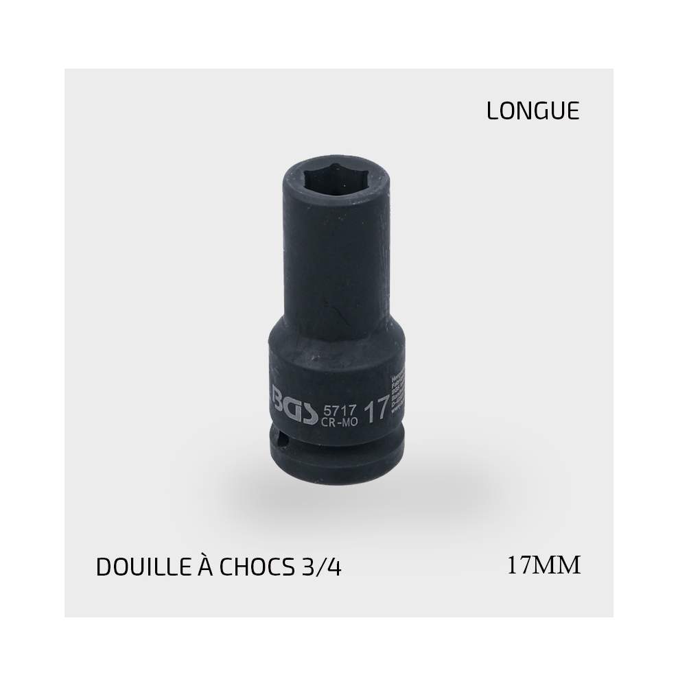 Douille à choc six pans longue  (3/4")  17 mm
