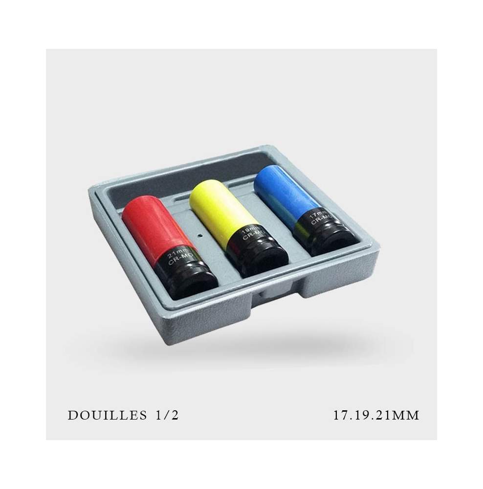 Coffret douilles impact 17 19 21mm avec protection